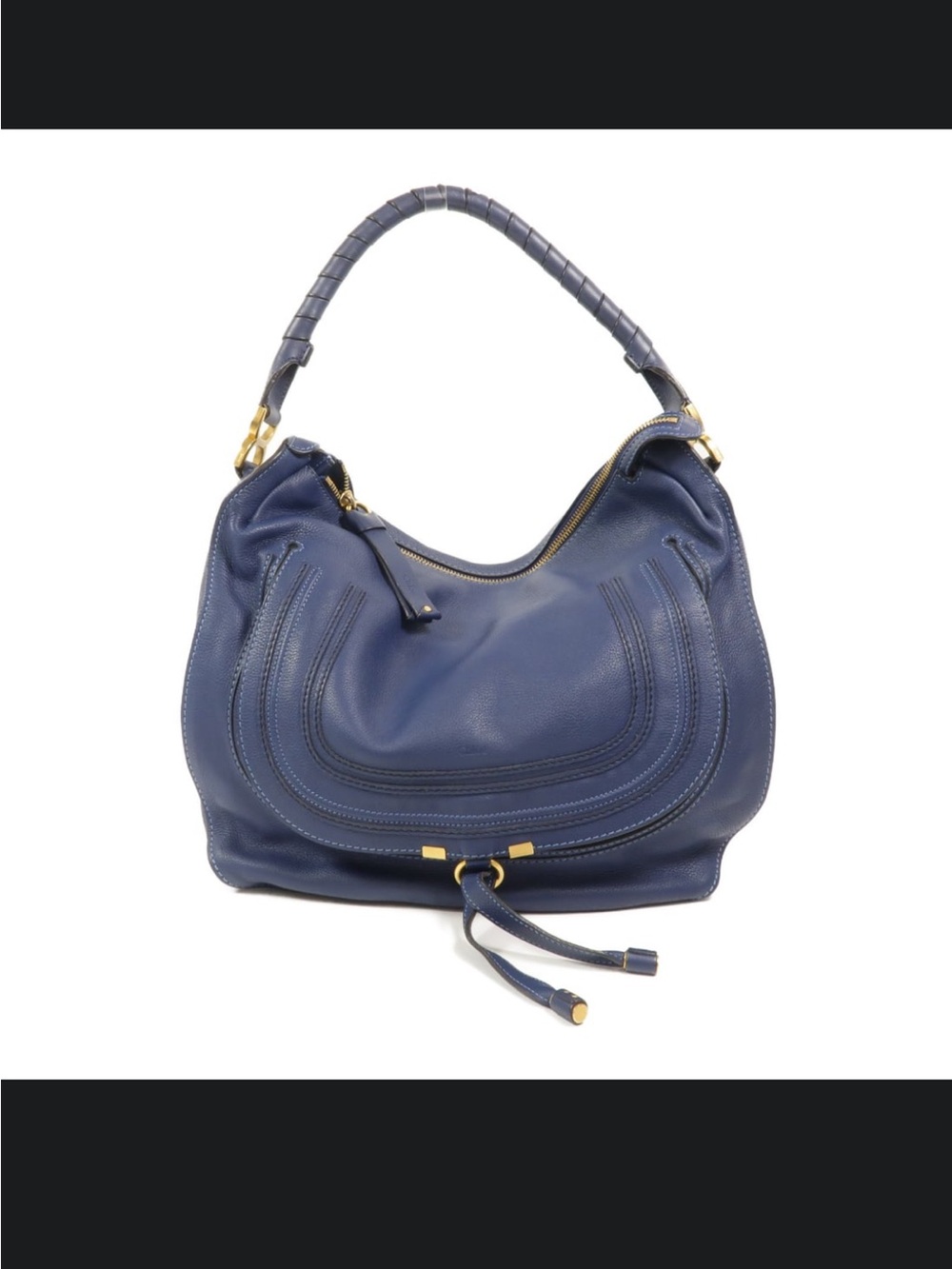 Chloe Marcie Large Hobo Shoulder Bag Rare Blue Calfskin Leather w/ Gold Hardware